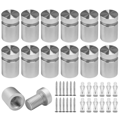 1/2” x 1/2” Inch 12PCS Aluminum Solid Sign Standoff Screws for Acrylic Advertising Screw wall Fixing standoffs mounts Glass Display Signs (Satin Chrome Anodized) satin chrome anodized 1/2" x 1/2" Inch