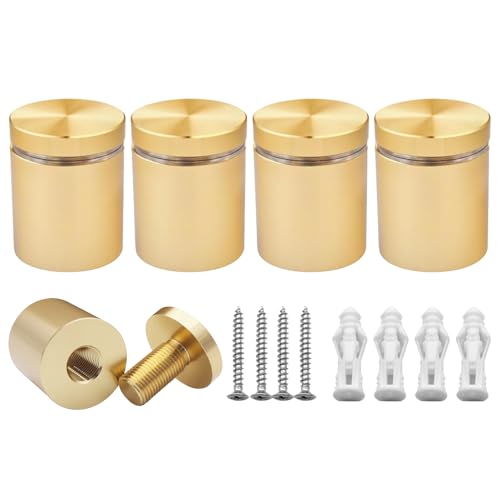 1” x 1” Inch 4PCS Aluminum Solid Sign Standoff Screws for Acrylic Advertising Screw wall Fixing standoffs mounts Glass Display Signs (Champagne Anodized Color) champagne anodized 1" x 1" Inch