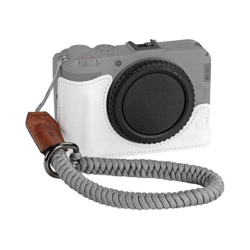 SmallRig Leather Half Case Kit for Canon R50 V with Half Genuine Leather Case and Woven Wrist Strap, Ergonomic Grip, Portable and Protecting (White) - 5431 White