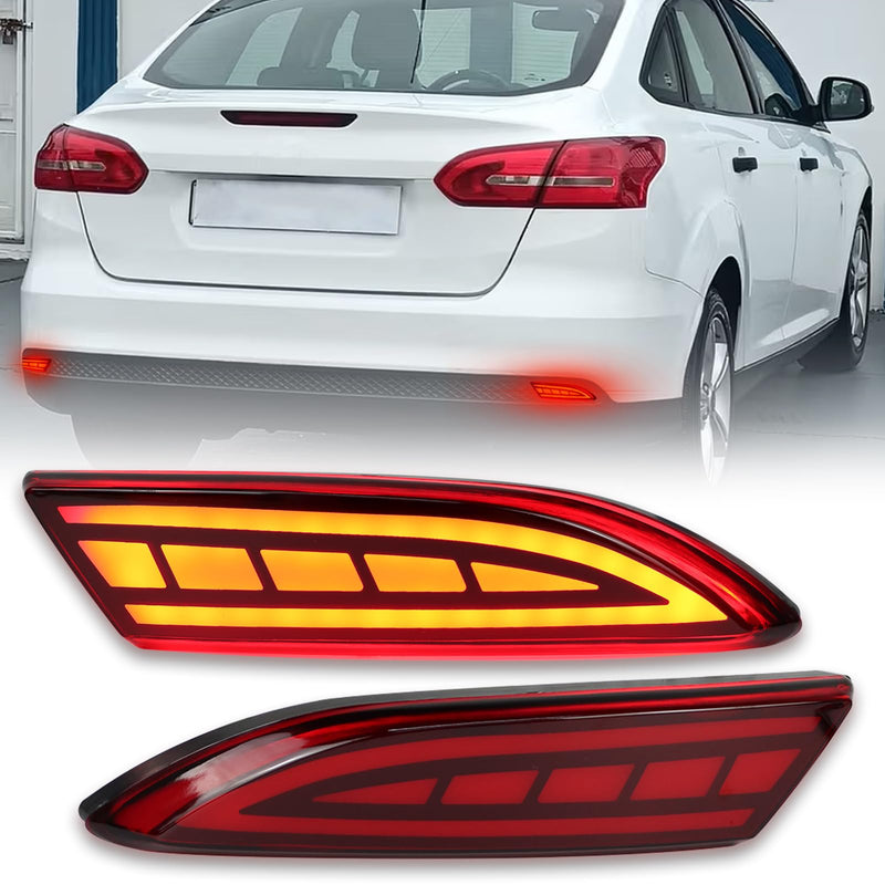  [AUSTRALIA] - LED Rear Bumper Reflectors Light Fog Brake Tail Lamps Compatible with Ford Focus 2012-2018 Pair Driver and Passenger Side Sedan/Hatchback (Not Fit ST& SEL) 12-14 Stock Reflector Trim (Red) Red
