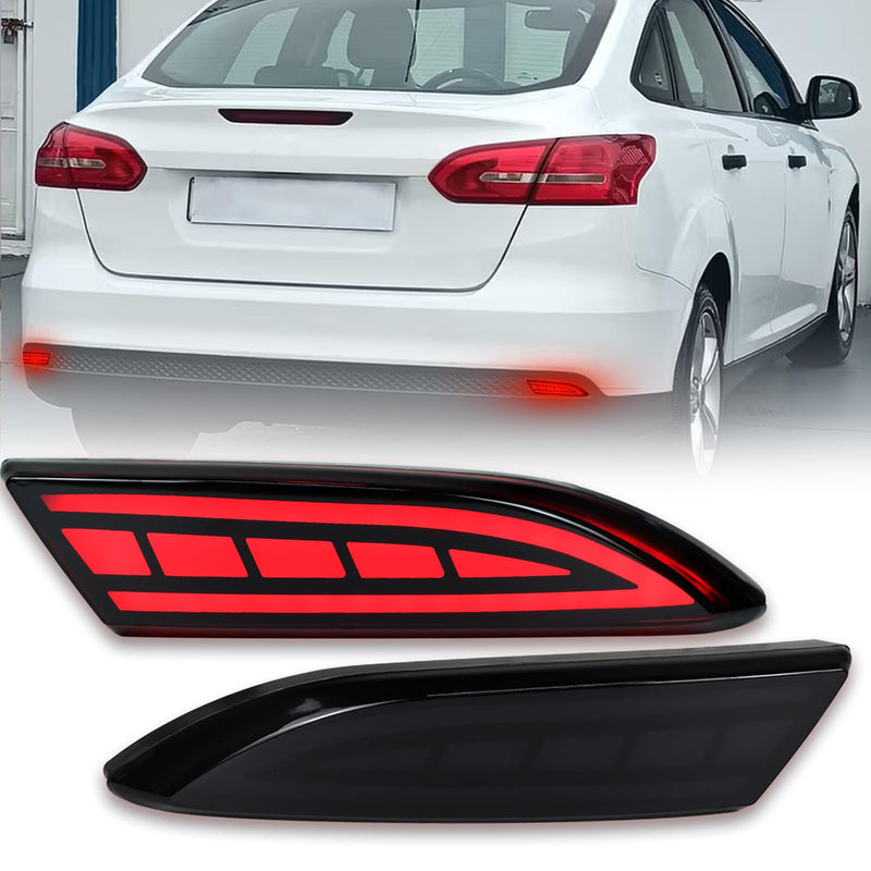  [AUSTRALIA] - LED Rear Bumper Reflectors Light Fog Brake Tail Lamps Compatible with Ford Focus 2012-2018 Pair Driver and Passenger Side Sedan/Hatchback (Not Fit ST& SEL)12-14 Stock Reflector Trim (Smoked) Smoked
