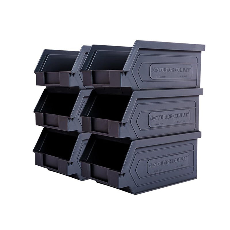 Plastic Storage Bins, Hanging, Stackable, Storage Organizer Bin for Warehouses, Workshops 7-Inch x 4-Inch x 3-Inch (Black, 6-Pack) Black