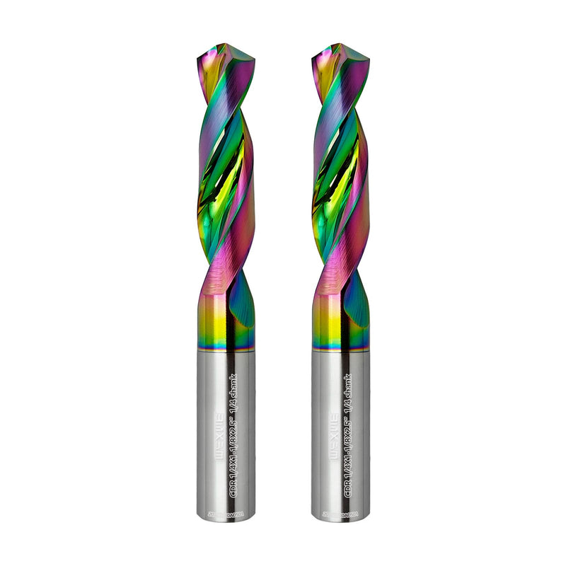 Tools CNC Solid Carbide Drill Bits With Straight Shank and 118° Point Angle, Applications: For Acrylic Plate Aluminum, Wood, Plastic, Brass, Copper -1/4 Diameter 1/4" Shank, 2.5" All Length 2PCS 1/4*DIA - 1.125"FL - 2.5"OL Straight Shank 2PC