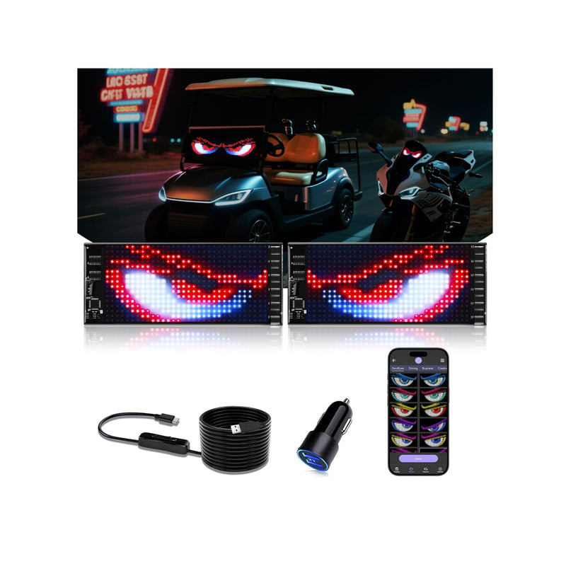 Multifunctional Bright 2PCS Devil Eyes Car Motorcycle/Golf Cart Windshield - 7in x 3in [ Upgraded Chip Two Screens 100% Synchronized ] Programmable LED Eyes for Car - Flex LED Display 2PCS-7in x 3in