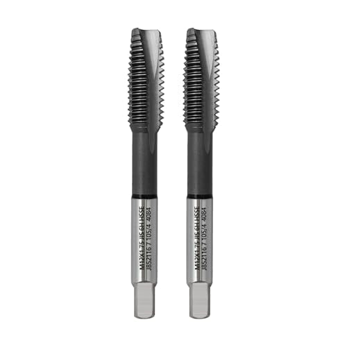 Tools M12 x 1.75 Spiral Point Threading Tap, Metric Machine Threading Tap High Speed Steel Cobalt(HSSCo) with AlTiN Coating, Round Shank with Square End， H2 Tolerance, 2pcs M12x1.75mm JIS POT 2pcs