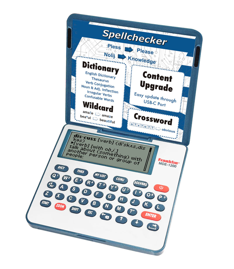 Franklin MDE-1200 Electronic Dictionary and Thesaurus – English Dictionary, Synonyms, Spell Checker, Word Games, Grammar Tools, Digital Dictionary, Portable Device with LCD Screen Blue MDE1200