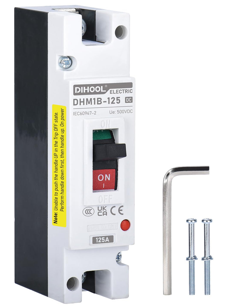DIHOOL 125 Amp DC Breaker, Battery Disconnect Switch 500V, Thermal Magnetic Trip for Solar, Main Power, UPS 125a