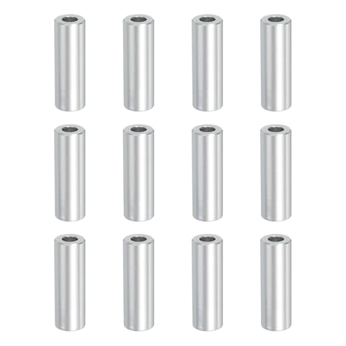 PATIKIL 12PCS Aluminum Spacers, 1/4" x 1/2" Metal Spacers Aluminum 1-1/2" L Spacer Screw Standoff Round Unthreaded Standoff Bushing for 1/4inch Screw Bolts, Black Silver