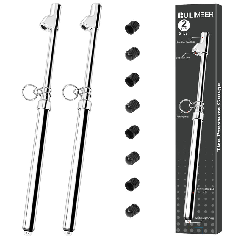 Dual Head Tire Pressure Gauge Heavy Duty Air Pressure Tire Gauge for Auto Truck Car RV Van Gage Range 10-150PSI, 1-10Bar (Silver) (Black, 10) silver 2