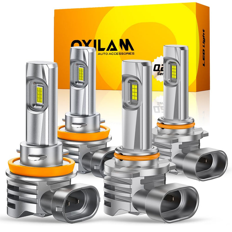 OXILAM H11/H9/H8 and 9005/HB3 Light Bulbs Combo, 58,000LM Wider Driving Vision, 1:1 Design 9005 H11 LED lights, True Plug & Play, Pack of 4 H11+9005