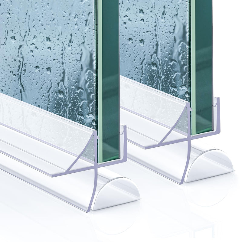 Pushglossy Shower Door Bottom Seal 2 Sets 3/8" x 39.37" Frameless Glass Shower Door Sweep Seal Strip with Drip Rail, Stop Water Leaks Classic Style