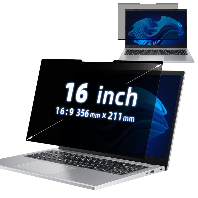 Nano-Adsorption Laptop Privacy Screen 16 inch 16:9, Removable Laptop Privacy Screen Protector, Anti Glare Blue Light Touchscreen compatible, Computer Private Filter 16" 16: 9