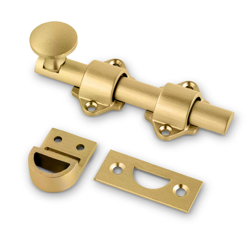 Mega Handles Dutch Door Bolt - 4 Inch Heavy Duty Slide Bolt Latch, Easy to Install Slide Latch for Dutch Doors, Suitable Slide Bolt for Toy Boxes, Cabinets, Pantry Doors and More - Satin Brass 1 Pack