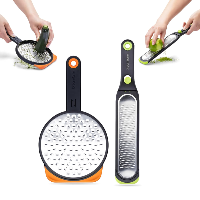 Dreamfarm Kitchen Tools Set - Ograte & Ozest - Dual-Sided Ultra-fine Grater & Self-Cleaning Zester with Snap-On Covers - Kitchen Essentials for Grating & Zesting - BPA-Free & Dishwasher Safe Grater Set