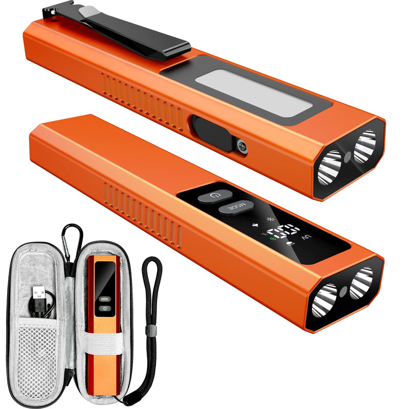 5-in-1 Rechargeable EDC Flat Flashlight, High Lumens Pocket Torch with White LED, Green, UV, Magnetic Base & Clip, Compact Flat Flashlight for Camping, Emergency, Work with Bag (Orange) Orange