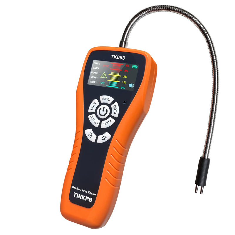 THIKPO Brake Fluid Tester for DOT3 DOT4 DOT5.1 EVN4 EVN6, High-Sensitivity Digital Brake Oil Moisture Tester with LCD Display, Built-in Calibration, Corrosion Resistance Probe, Buzzer Alarm
