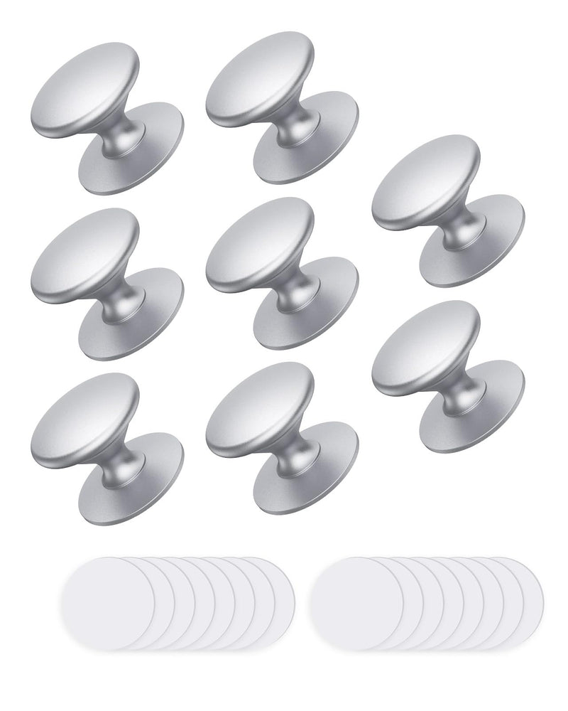 Self-Stick Cabinet Knobs, Aluminum Alloy Self-Adhesive & Drill-Mount Drawer Pulls for Kitchen Cabinets, Cupboards, Dressers, Closets, Sliding Glass Doors - Screws/Stick Install (8, Silver) 8