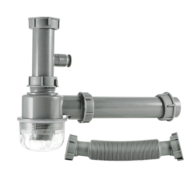 1 1/2" Kitchen Sink Drain Kit P-Trap Strainer Adjustable Height with 304 Stainless Steel 3-1/2" Sink Drain Assembly Kit for Kitchen Bar and RV Single Sink Drain Kit Gray