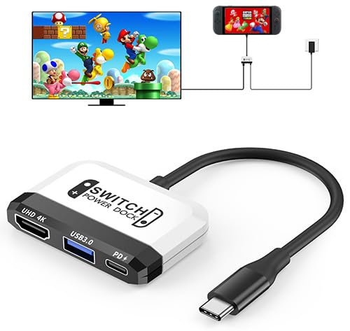 GKEAPZA Switch Dock for Nintendo Switch 2/Switch/OLED, 3-in-1 Portable TV Dock with 4K@60Hz HDMI USB 3.0 Port USB C PD 100W Charging,Mini Travel Dock Replacement for Switch Docking Station White