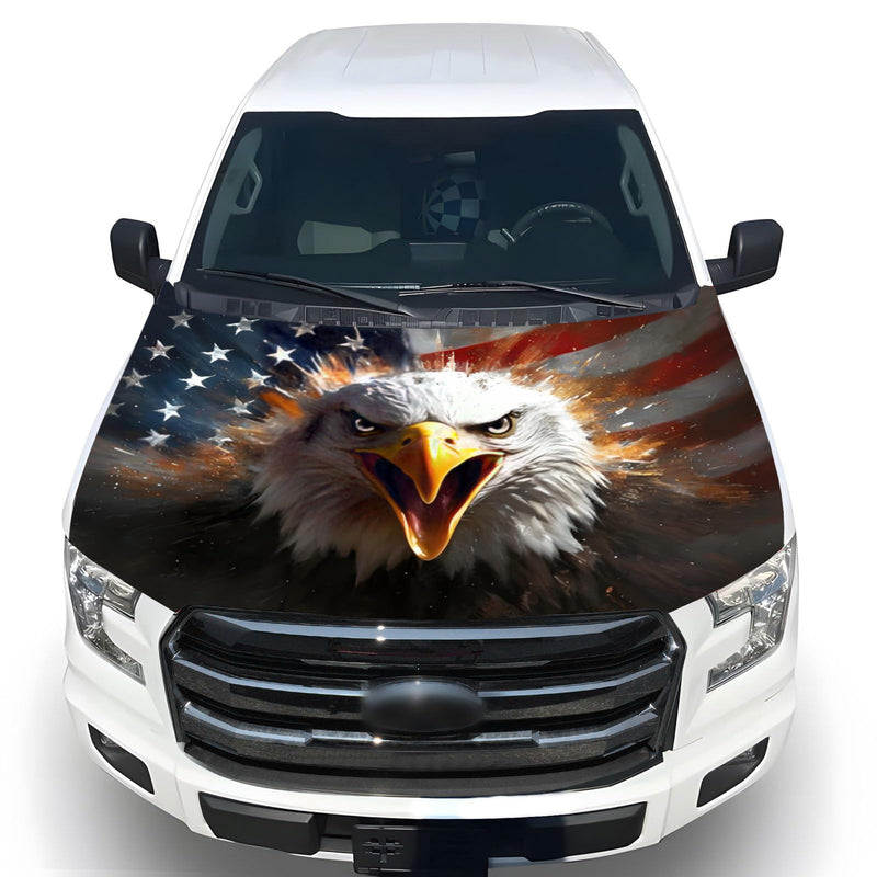 American Car Hood Cover - 59x51 in Car Hood Cover Eagle Flag Bonnet Banner with 2 Adjustable Triangular Fasteners, Universal Fit for Trucks, SUV Car Hood Cover-9