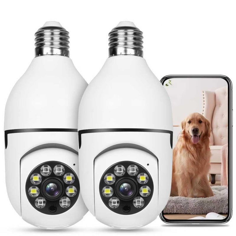 Light Bulb Security Camera HD Pan Tilt Wireless 360 Degree Floodlight Night Vision 5Ghz with Floodlight Human Motion Detection and Alarm 2pack with 64GB Card