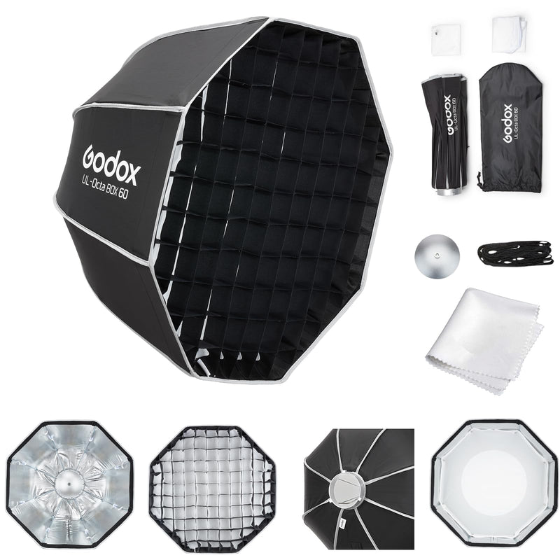 Godox Softbox Godox Quick Release Umbrella Octagonal Softbox,Bowens Mount with Removable Front and Inner Diffusers/Grip/Diffuser Plate for Photography, Live Streaming (UL-Box Octa-60) G-UL-BOXOcta-60