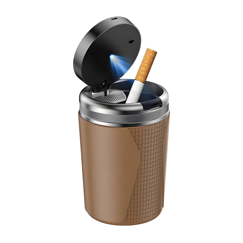 Car Ashtray with Lid, Smokeless Mini Detachable Vehicle Cup Holder Ash Tray with LED Light, Portable Automotive Interior Cigar Can Accessories, Universal for SUV Sedan Truck (Light Brown)