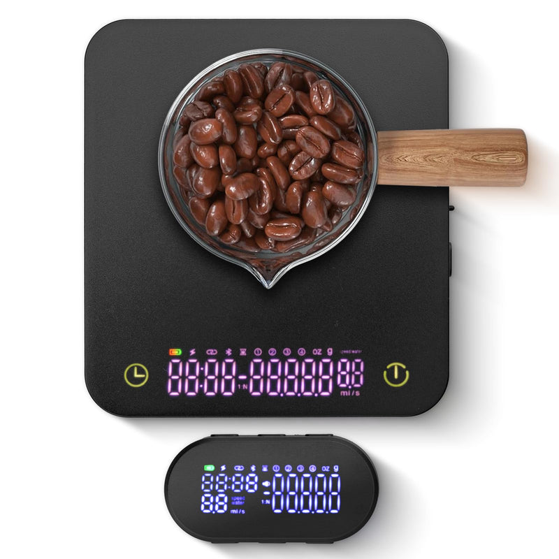 Mini Coffee Scale with Wirelss Magnetic Display, 3kg/0.1g Espresso Scale with Flow Rate Display, Portable Digital Coffee Scale with Multiple Mode Timer for Espresso, Pour-Over Scale with Wireless Display