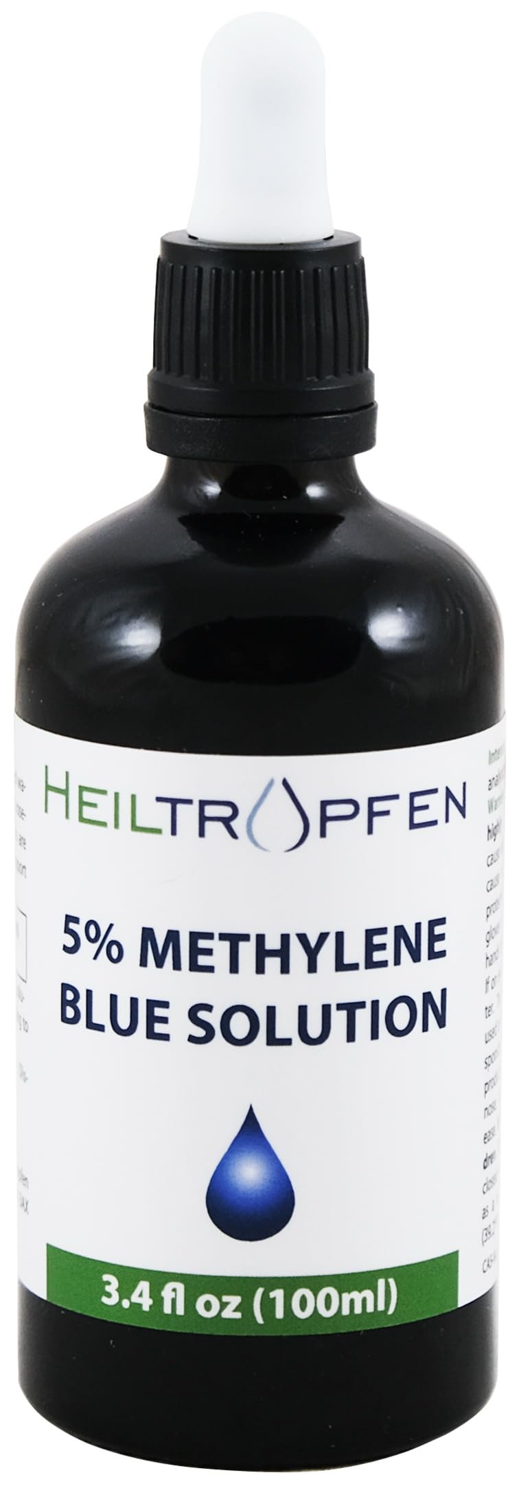 Methylene Blue 5% Solution 3.4 Fl Oz - 100 ml | Highest Concentration | Ultra High Purity | USP Pharma Grade Ingredients - Third-Party Tested | Formaldehyde Free | Glass Bottle | Heiltropfen®