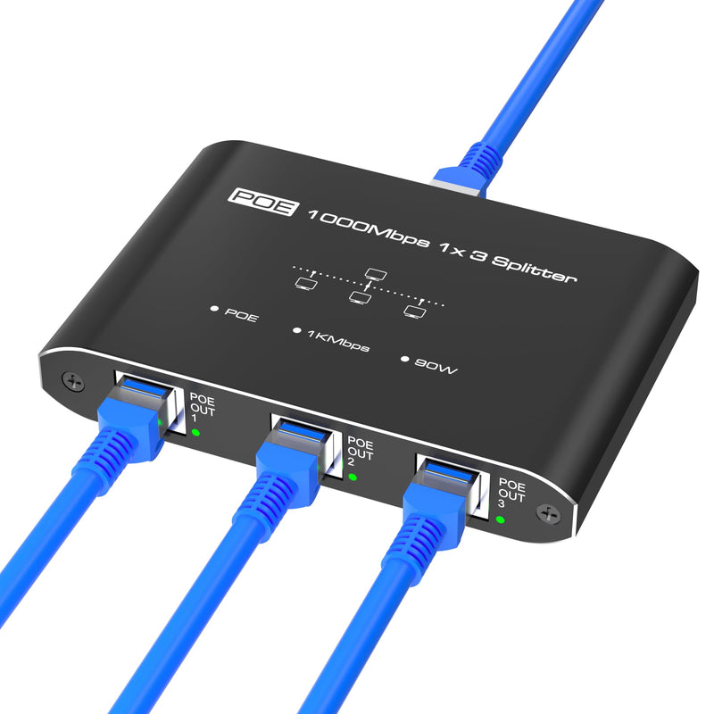 PoE Splitter 1 in 3 Out, Gigabit 3 Port PoE Switch, IEEE 802.3at/af Compliant, 30W per Port Power Over Ethernet Hub for IP Cameras/Access Points/VoIP Phones (328 Ft), Network Hub for Cat5e/6/7/8 Cable 1 to 3