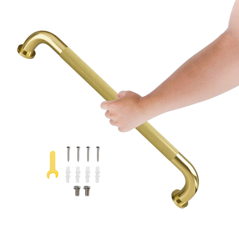24 Inch Shower Grab Bar, Brushed Gold Bathroom Grab Bar Handle with Anti-Slip Knurled Grip, Stainless Steel Bath Balance Bar, 1.25" Diameter Bath Safety Bar Support for Seniors Elderly Pregnant 24 IN