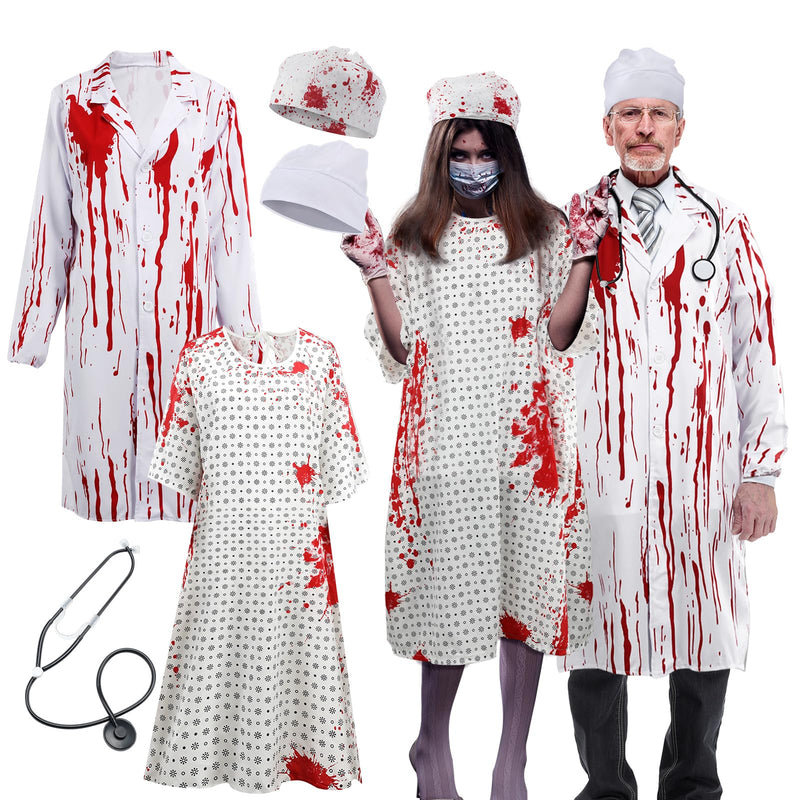 Skicuff Halloween Unisex Hospital Gown - Bloody Pattern Printed Doctor and Patient Gown Costumes 2026 with Blood Gauze Roll Halloween Couples Costume Set for Scary Cosplay Party Men Women Costume