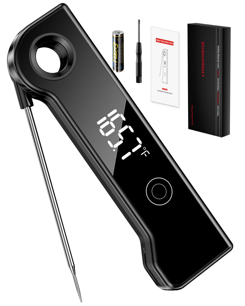 2025 Meat Thermometer Digital, ±0.5°F Accuracy Instant Read Thermometer180° Rotating Display, Calibratable and Auto Off, IP67 Waterproof Food Thermometer for Cooking,Grill,Oil Deep Fry, Brewing,Candy Black
