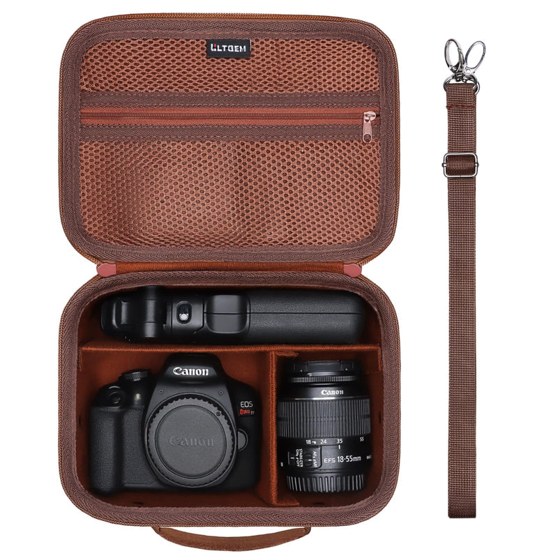 Small Camera Case Bag for Canon EOS Rebel T7/R50//R100 DSLR Camera Brown | Hard Carrying Travel Case for Canon EOS Rebel T7/R50//R100/R6 Mark II/R8/R6 Mark III/R50 V/T6/R10/R5 Mark II DSLR SLR Camera Small