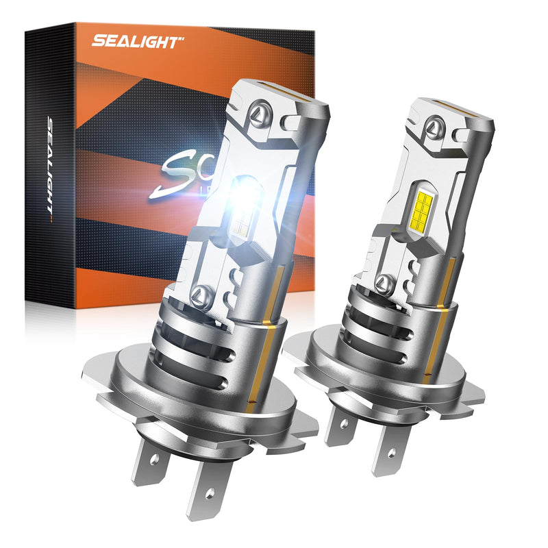 SEALIGHT h7 LED Headlight Bulb, 44,000LM 6500K Output Canbus Ready, 800% Brighter H7 Bulbs For Powersports IP68 60000Hrs Lifespan, 1：1 Size 3Mins Installation, 2 Pack