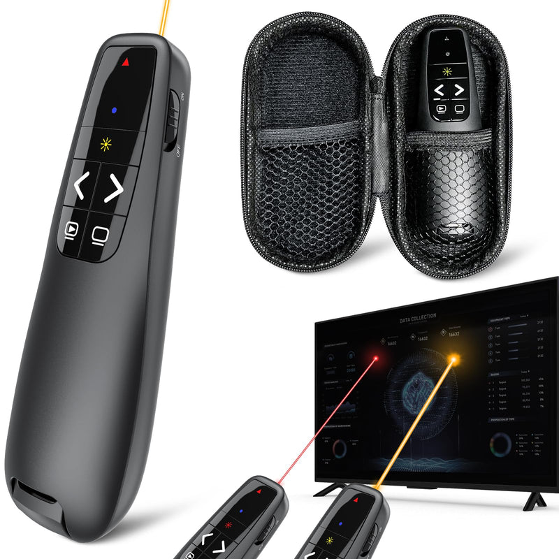 Presentation Clicker with Yellow Laser Pointer for LED LCD Screen: Wireless Presenter Remote for PowerPoint Computer Clickers, Project Clicker for Mac Laptop Office, Slideshow Google Slide Advancer