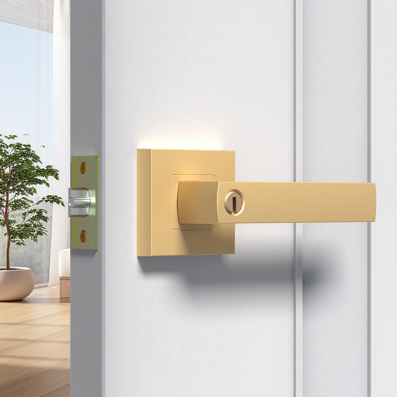 BSEED Gold Door Handles Interior Gold Privacy Door Levers fot Bedroom & Bathroom Lock Set in Modern Satin Gold Finish (1 Pack) 1 Pack