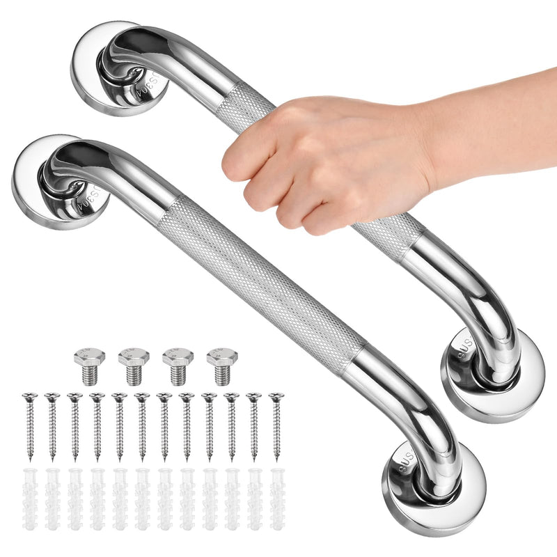 2-Pack 12 Inch Anti Slip Grab Bars for Bathtubs and Showers, Stainless Steel Safety Shower Handle for Bathroom/Toilet/Seniors/Elderly Assist Bath Handle [Chrome] Chrome