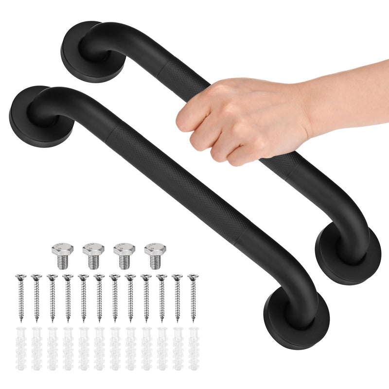 2-Pack 12 Inch Anti Slip Grab Bars for Bathtubs and Showers, Stainless Steel Safety Shower Handle for Bathroom/Toilet/Seniors/Elderly Assist Bath Handle [Black] Black