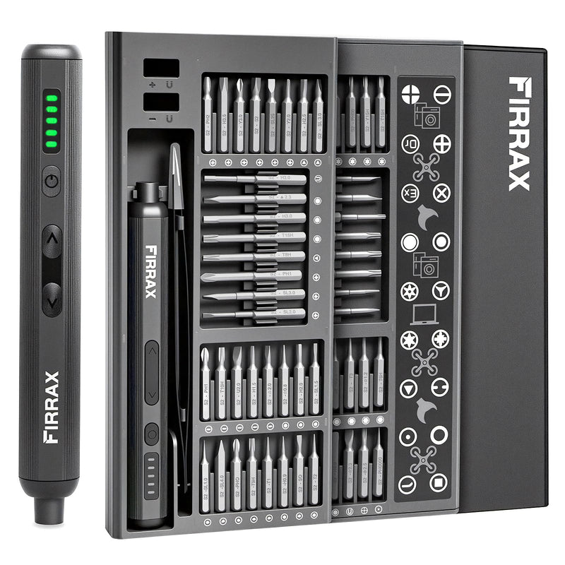 Mini Electric Screwdriver Set, FIRRAX 76-in-1 Small Electric Precision Screwdriver Cordless with 5 Torque Settings, 64 Bits, LED Lights, Power Screwdriver Repair Tool Kit for PC Phone Camera