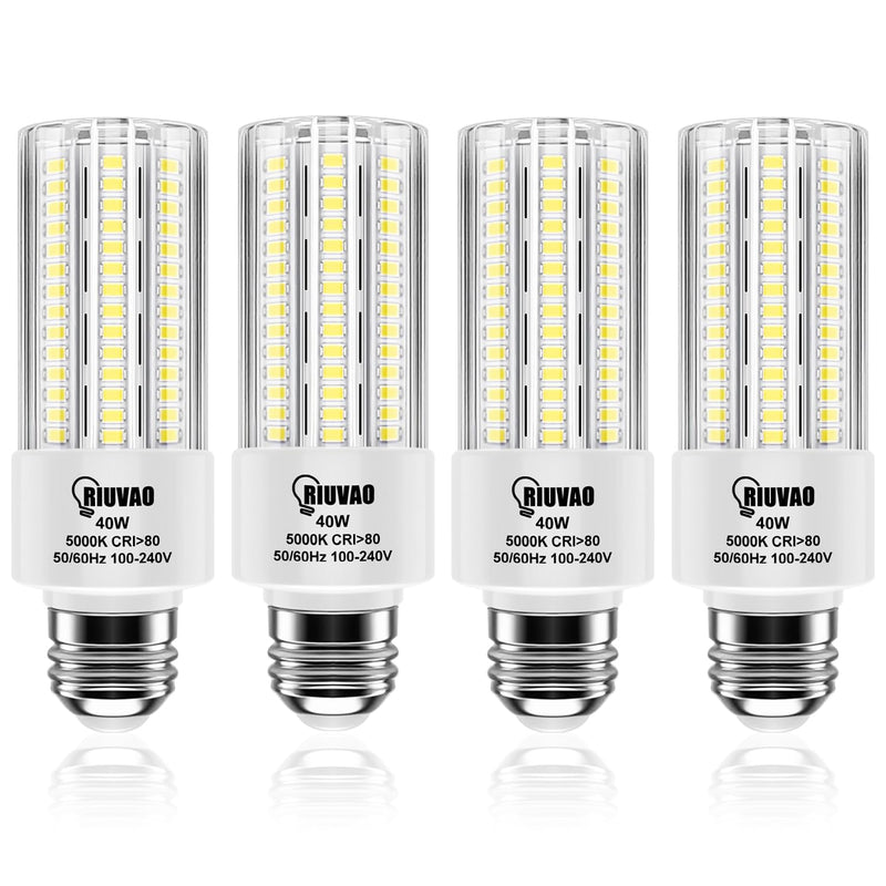 RIUVAO 4pcs LED Light Bulb 5000LM 300w Equivalent Super Bright 5000K Cool Daylight White 40W LEDs Bulb E26/E27 Medium Base for Outdoor Indoor Home Garage Backyard LED Corn Light Bulb White Light