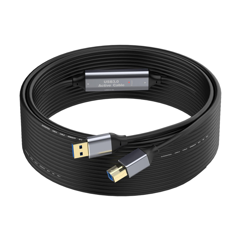50FT USB 3.0 Printer Cable, USB A to B Cable, 5Gbps High-Speed with 2 Signal Boosters and USB Power Cord for Printers, Scanners, Docking Stations, External Hard Drives and More