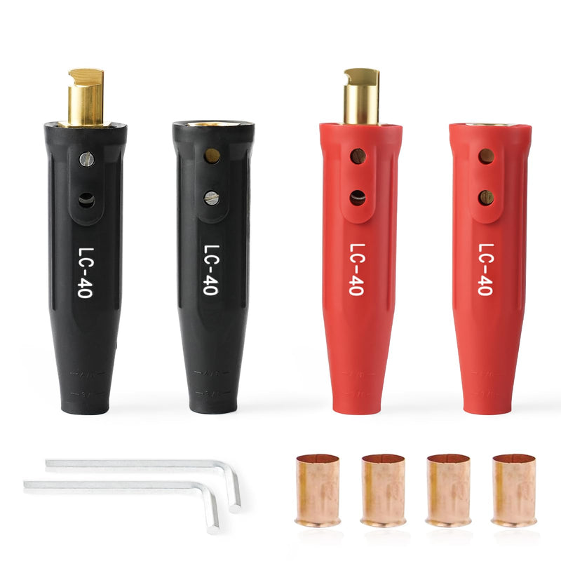 LC40 Welding Cable Connector Set Male and Female for 1/0 Thru 2/0 Cable Capacity 350 Amp 50-70 SQ-MM Black & Red 2-Set