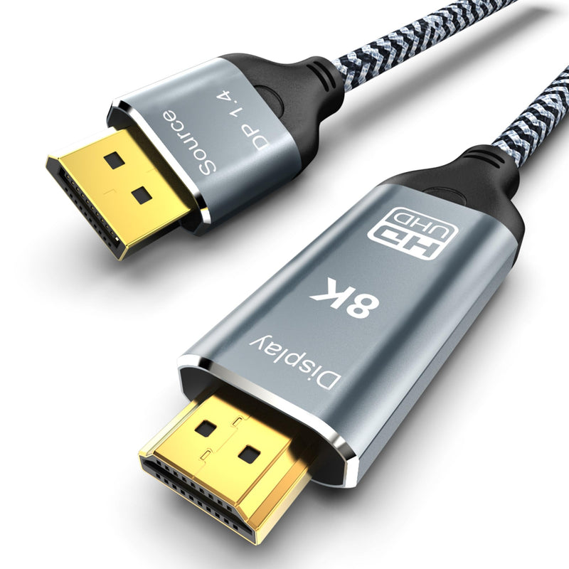 DisplayPort to HDMI 2.1 Cable 10FT 8K@60Hz 4K@120Hz Uni-Directional DP (Source) to HDMI (Display) Braided Cord Supports HDCP 2.3 HDR10 Display Port for AMD,NVIDIA,and PC 10 Feet