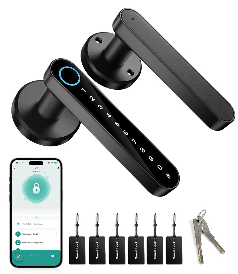 Fingerprint Door Lock, Smart Door Knob with Keypad Keyless Entry, Biometric Door Lock with App Control & Passcode, 4-in-1 Electronic Door Handle for Bedroom, Office, Apartment, Hotel – Modern Design 6 Key Cards