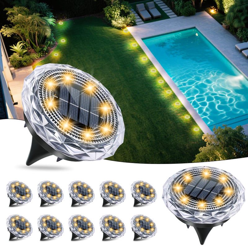 Solar Ground Lights, Solar Disc Light Outdoor Waterproof,Landscape Lighting Garden Lights for Pathway, Yard, Deck, Lawn, Patio, Swimming Pool,Walkway(Warm, 12Pack) Warm colors 12 Pack