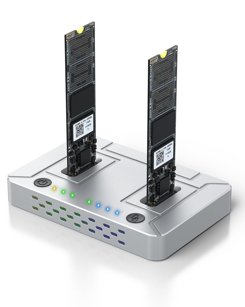M.2 NVMe SATA SSD Cloner : Coolpie CR220 Dual-Bay Offline Clone M.2 Duplicator, Tool-Free 20Gbps USB3.2 Gen2*2 M.2 Docking Station for SSDs 2230/2242/2260/2280/22110