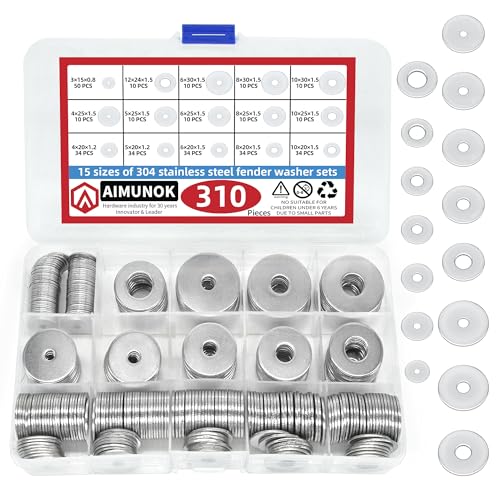 Fender Washers Stainless Steel Assortment Kit (310-Piece) - 15 Sizes(M3-M12) for Automotive Motorcycle Bike Repair‌ M3/M4/M5/M6/M8/M10/M12 310
