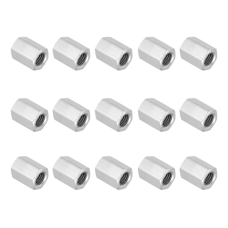 PATIKIL 1/2"-13 UNC 304 Stainless Steel Hex Coupling Nuts, 15Pcs 1" Length Fully Threaded Rod Coupling Nut Studding Connector Fasteners, Silver Tone 1/2"-13 x 1" 15