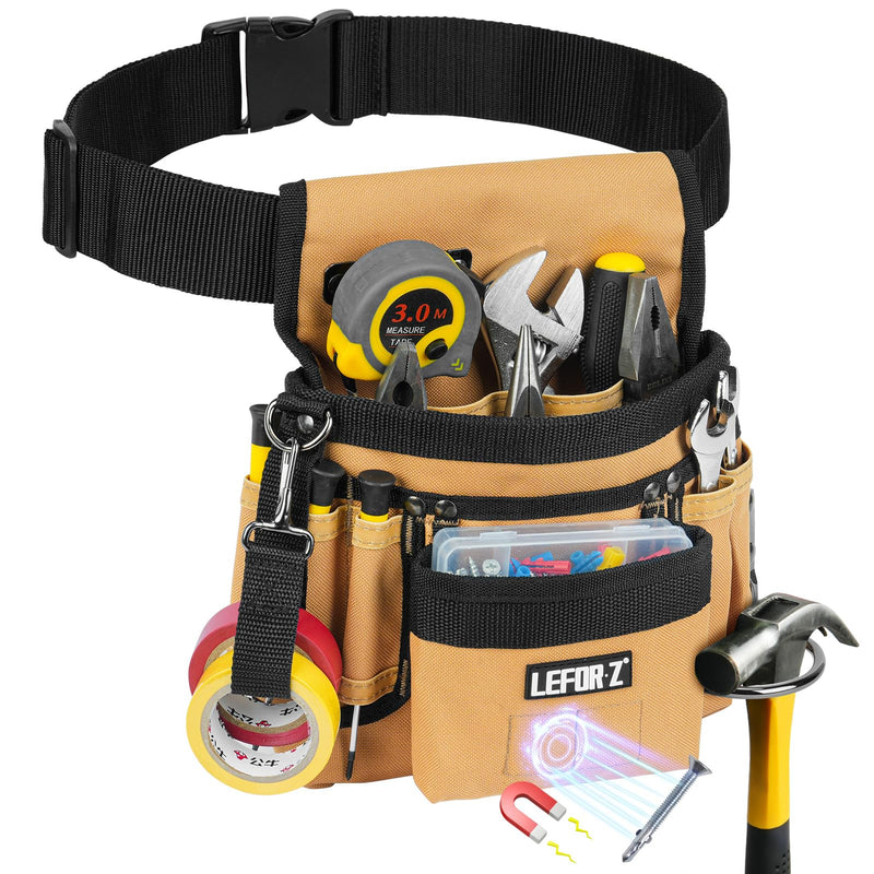 Tool Belt,Magnetic Tool Pouch,14-Pockets Tool Belts for Men,Detachable & Adjustable Tool Pouch belt for Electrician,Carpenter,Construction,Work Apron,Utility Belt,Black-Brown Black&brown